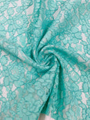 Corded Lace Fabric - Mint - Embroidered Flower Design Lace Fabric Sold By Yard