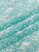 Corded Lace Fabric - Mint - Embroidered Flower Design Lace Fabric Sold By Yard