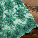 Floral Leaf Beaded Fabric - Mint Green - Embroidered Flower Leaf Design Beaded Fabric By Yard