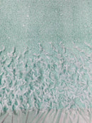 Feather Sequin Velvet Fabric - Mint Green - 5mm Sequins Velvet 2 Way Stretch 58/60" Fabric By Yard