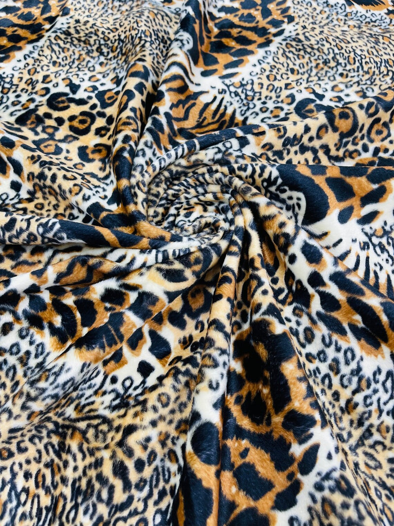 Mixed Animal Print Velboa Faux Fur Fabric - Animal Print Velboa Fabric Sold By The Yard