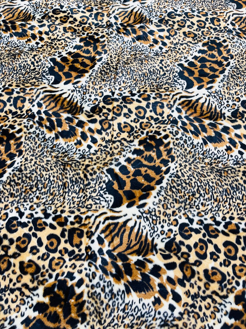 Mixed Animal Print Velboa Faux Fur Fabric - Animal Print Velboa Fabric Sold By The Yard