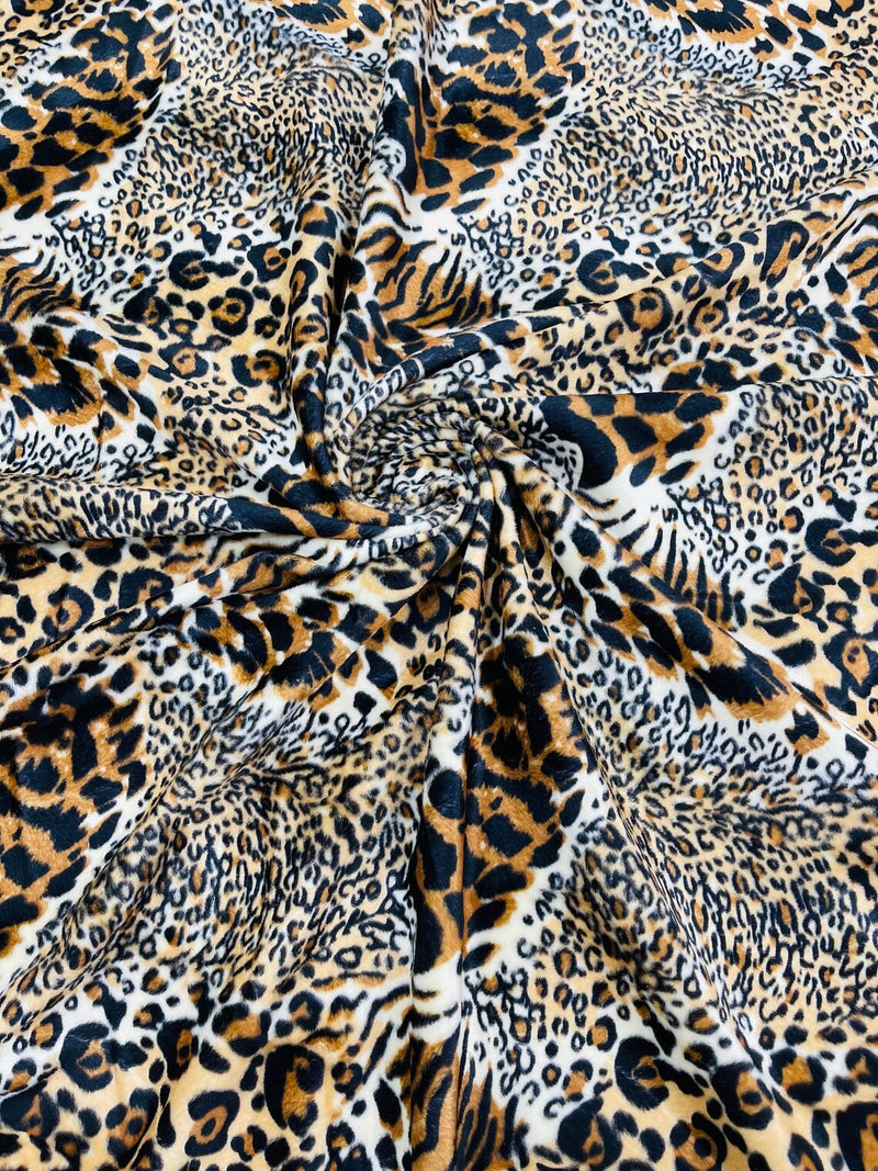 Mixed Animal Print Velboa Faux Fur Fabric - Animal Print Velboa Fabric Sold By The Yard