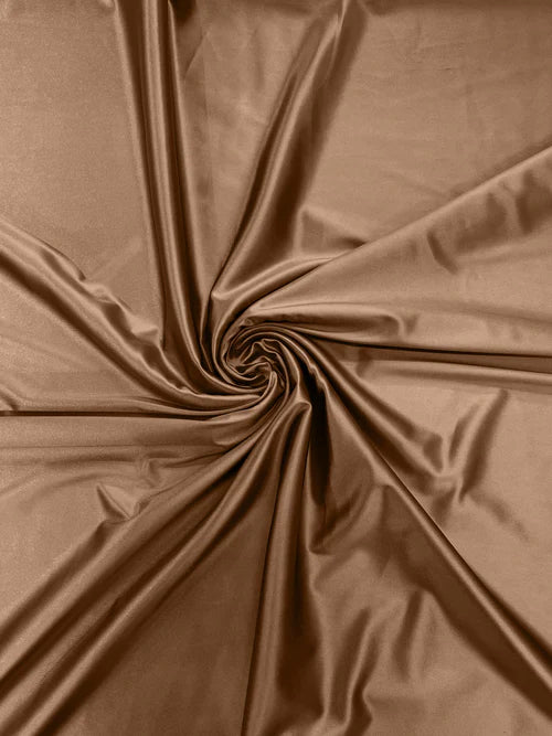 60" Heavy Shiny Satin Fabric - Mocha - Stretch Shiny Satin Fabric Sold By Yard