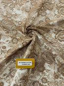 3D Rose Chunky Glitter Fabric - Mocha - Rose Floral Design Glitter on Tulle Fabric Sold by Yard