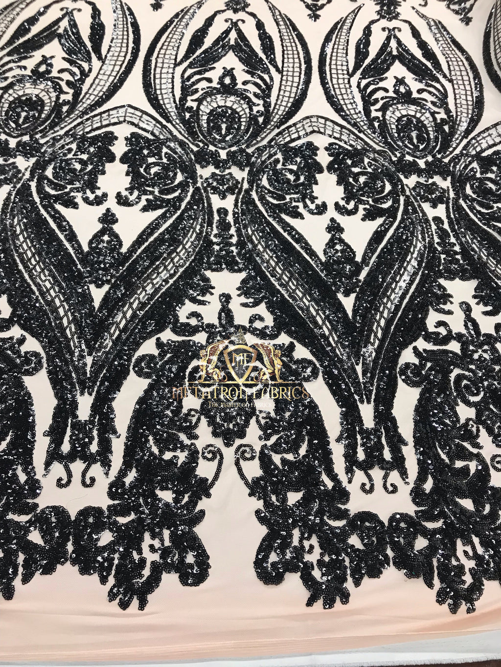 Black - Sequins 4 Way Stretch Fabric Embroidered On Mesh Sold By The Yard