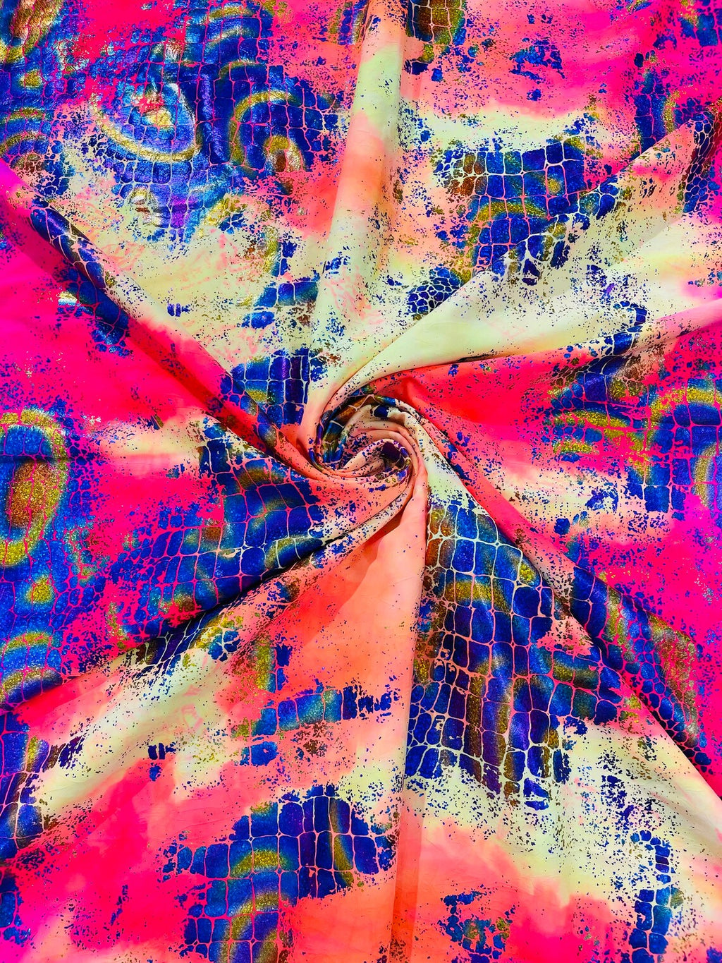Crocodile Design Spandex Fabric - Multi-Color A - Animal Print 4 Way Metallic Fabric By Yard