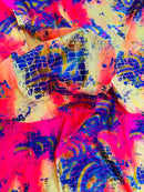 Crocodile Design Spandex Fabric - Multi-Color A - Animal Print 4 Way Metallic Fabric By Yard