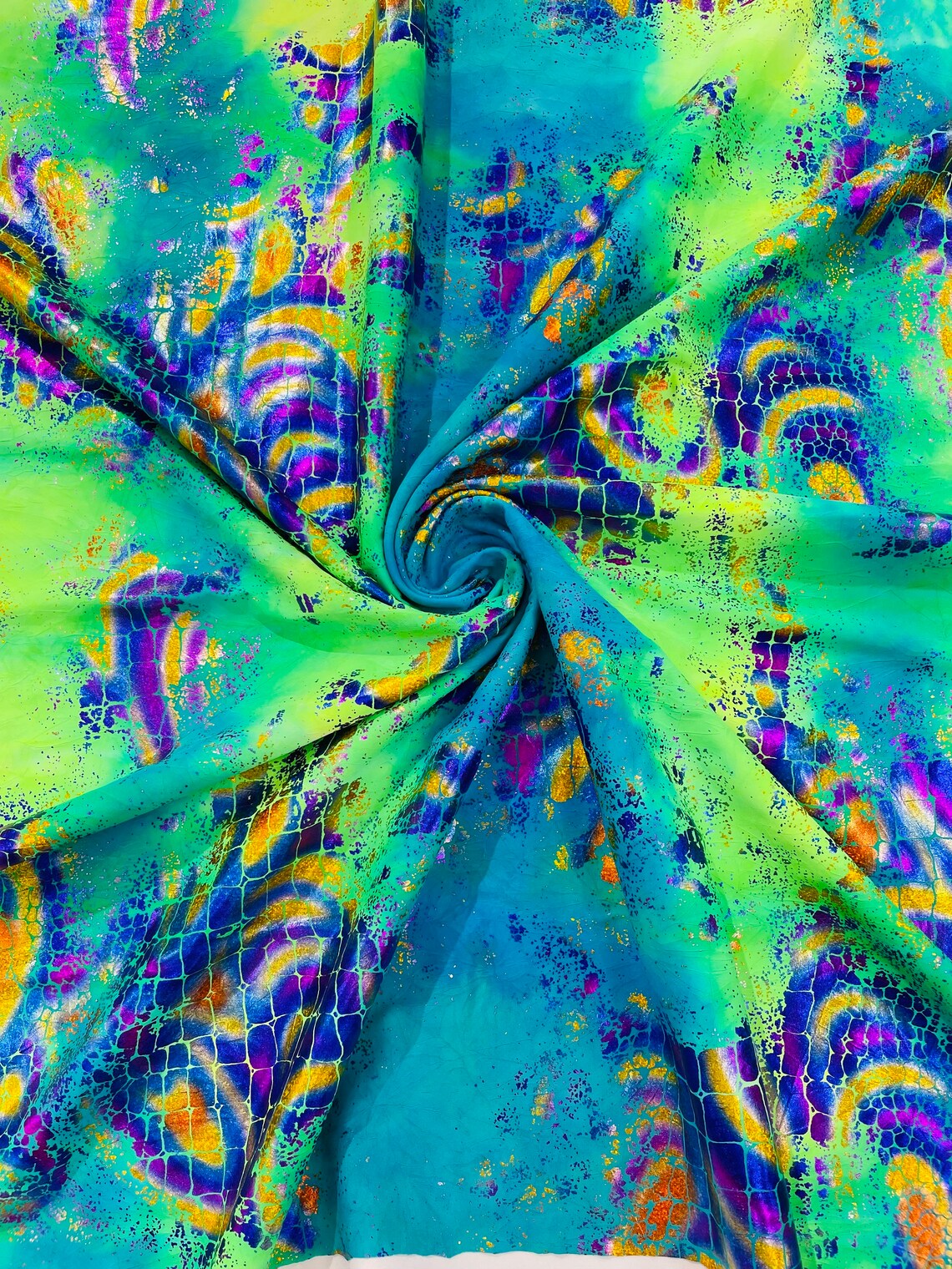 Crocodile Design Spandex Fabric - Multi-Color B - Animal Print 4 Way Metallic Fabric By Yard