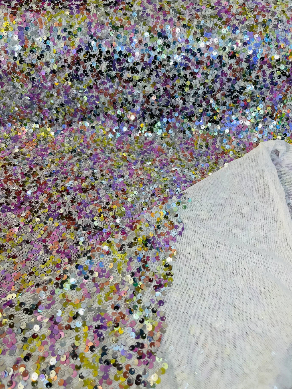 Multi-Color Sequins Mesh - Pink / Gold / Silver - Shiny Sequins Design on Spandex Mesh Fabric By Yard