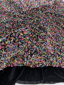 Stretch Velvet Sequins Fabric - Multi-Color on Black - Velvet Sequins 2 Way Stretch 58/60” By Yard