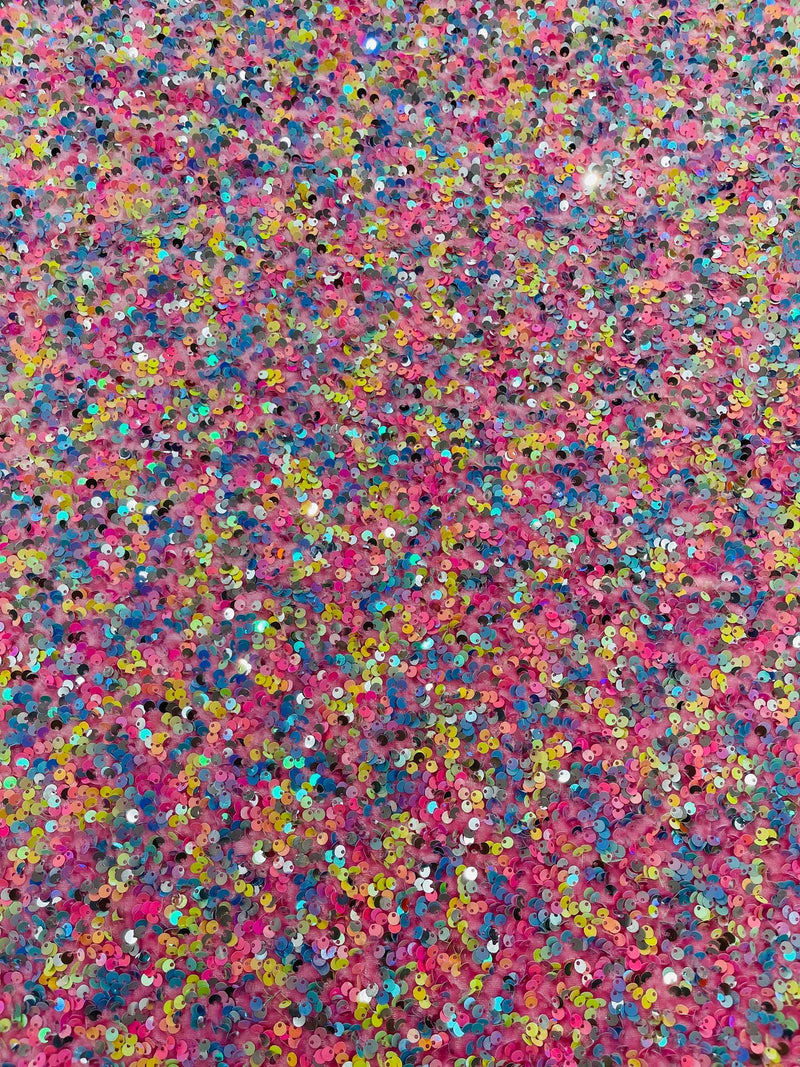 Stretch Velvet Sequins Fabric - Multi-Color on Pink - Velvet Sequins 2 Way Stretch 58/60” By Yard
