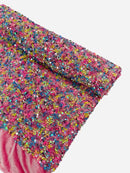 Stretch Velvet Sequins Fabric - Multi-Color on Pink - Velvet Sequins 2 Way Stretch 58/60” By Yard