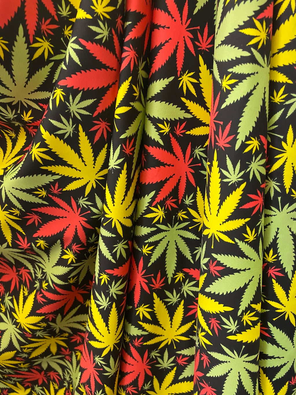 Leaf Plant Print Fabrics Red Green Yellow On Lycra Spandex Fabric Print Fabric Sold By Yard
