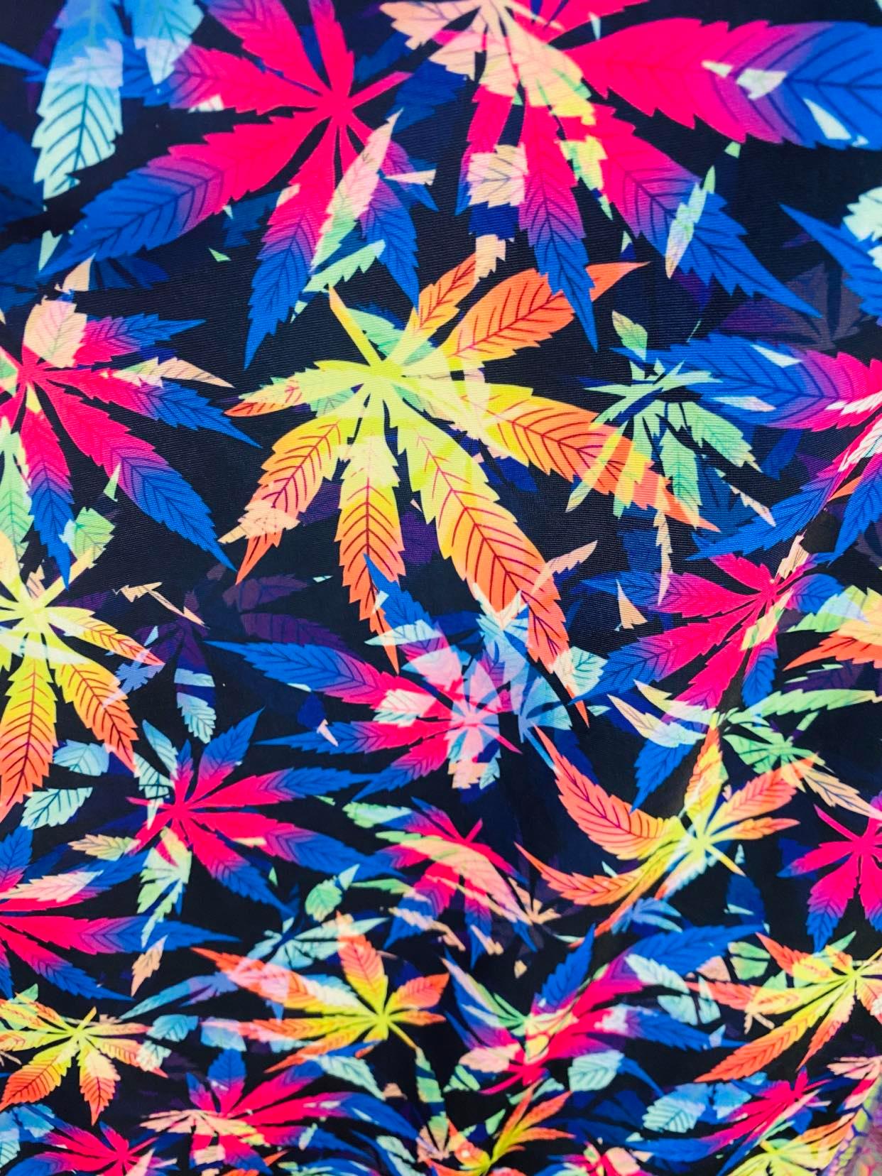 Leaf Plant Print Fabrics Multi-Color On Lycra Spandex Fabric Print Fabric Sold By Yard