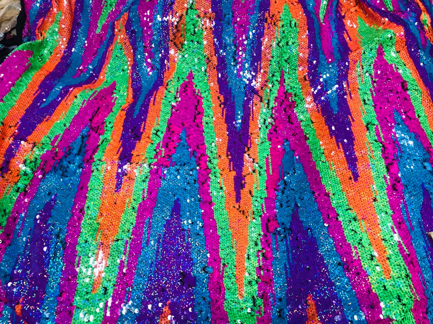 Zig Zag 4 Way Stretch Fabric - MultiColor #1 - Reversible Zig Zag Pattern on Mesh Sold By Yard
