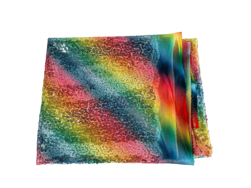 Mini Glitz Sequins - Multi-Color Rainbow (Diagonal Lines) - Shiny Sequins Mesh Fabric Sold By Yard