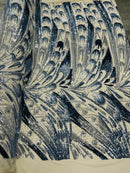 Multi-Color Sequins Design - Navy Blue / Silver - 4 Way Stretch Sequins Fabric By The Yard