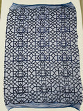 Geometric Shape Sequin - Navy Blue - Fancy Geometric Sequins Design on Mesh By Yard