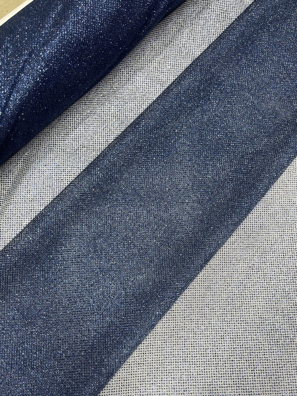 Shimmer Glitter Mesh Fabric - Navy Blue - Shiny Glitter Dots Design on Lace Mesh Sold By Yard