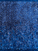Feather Sequin Velvet Fabric - Navy Blue - 5mm Sequins Velvet 2 Way Stretch 58/60" Fabric By Yard