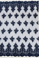 Damask Border Corded Lace - Navy Blue - Floral Cluster Design Damask Border on Lace Fabric Yard