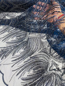 Beaded Lines Fabric - Navy Blue - Luxury Beads and Sequins Line Design Fabric By Yard