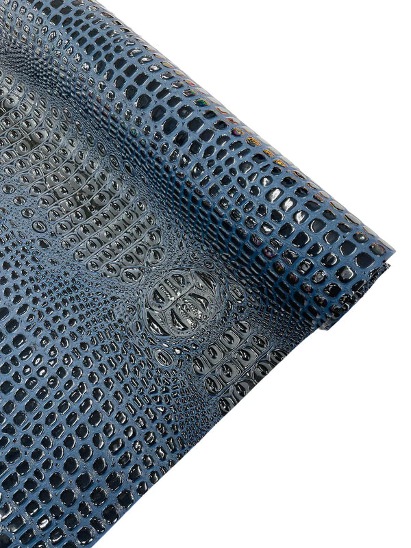 Gator Embossed Vinyl Leather Fabric - Navy Blue - Faux Gator Skin Vinyl Fabric Sold By Yard