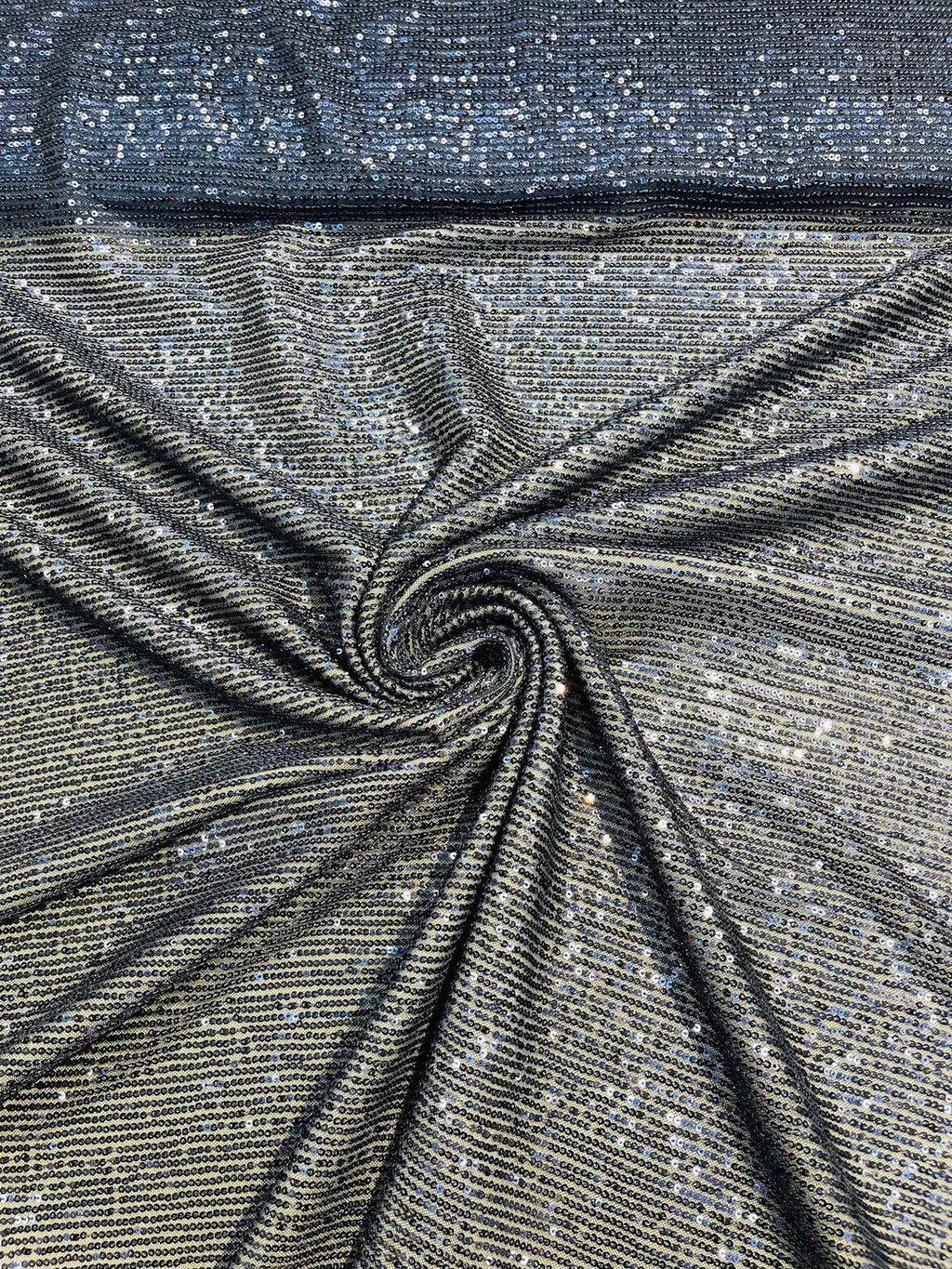 Mille Striped Stretch Sequins - Navy Blue - 4 Way Stretch Spandex Sequins Striped Fabric By The Yard