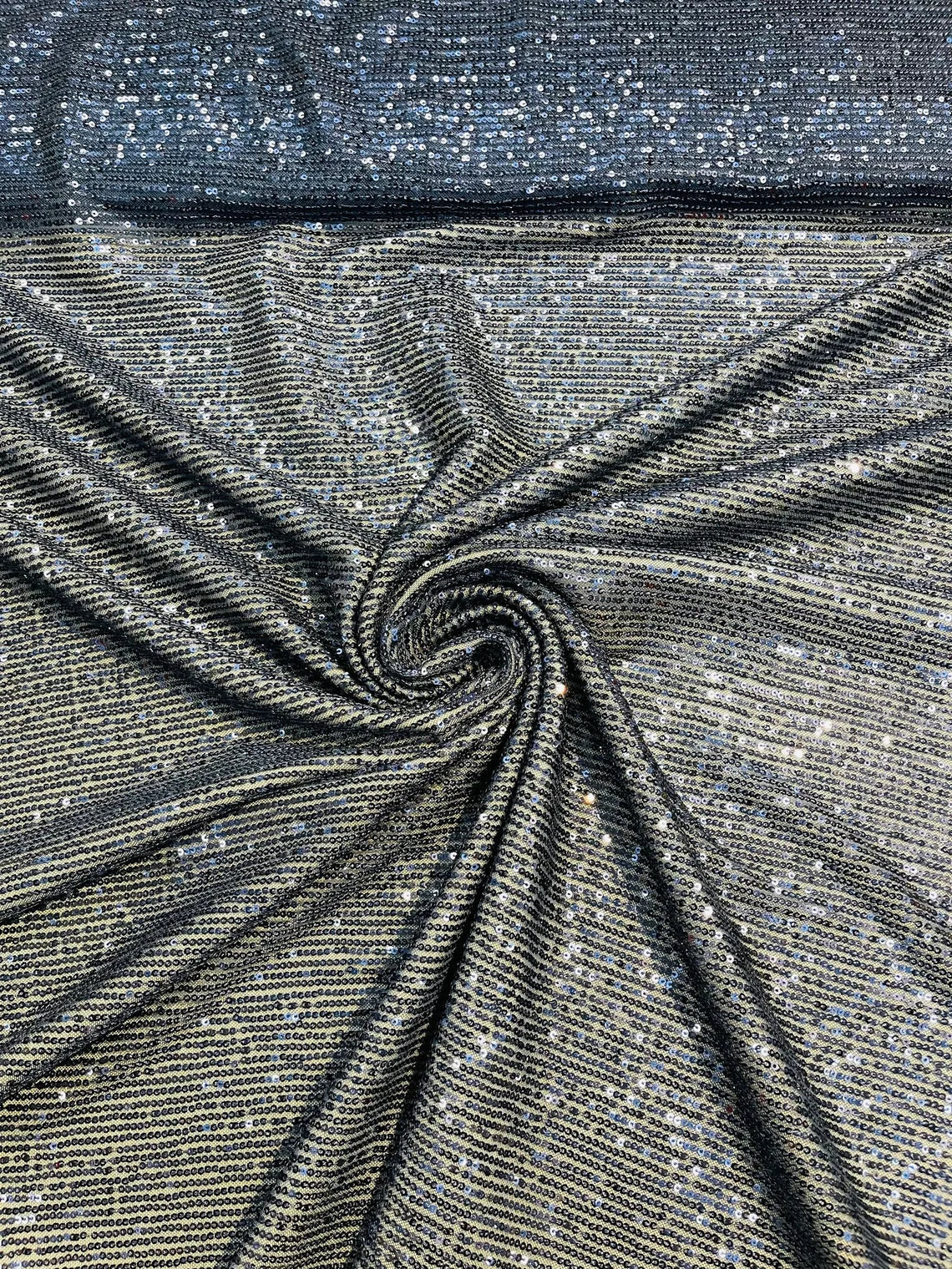 Mille Striped Stretch Sequins - Navy Blue - 4 Way Stretch Spandex Sequins Striped Fabric By The Yard