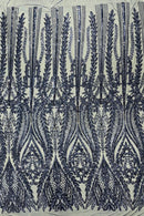 Mermaid Design Sequins Fabric - Navy Blue - Sequins Fabric 4 Way Stretch on Mesh By Yard
