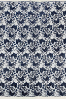 Butterfly Sequins Fabric - Navy Blue - Metallic Floral Butterfly Design on Lace Fabric By Yard
