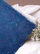 King Lace Pattern Fabric - Navy Blue - Embroidered Sequins on Lace Mesh Fabric By Yard