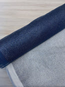 Shimmer Glitter Mesh Fabric - Navy Blue - Shiny Glitter Dots Design on Lace Mesh Sold By Yard