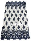 Round Flower Beaded Fabric - Navy Blue - Embroidered Fashion Design Beads and Sequins On Mesh by The Yard