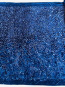 Feather Sequin Velvet Fabric - Navy Blue - 5mm Sequins Velvet 2 Way Stretch 58/60" Fabric By Yard