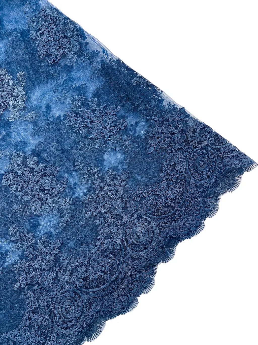 Floral Damask Lace Fabric - Navy Blue - Embroidered Damask Flowers on Lace Fabric By Yard