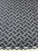 Floral Pearls and Sequins Fabric - Navy Blue - Beaded Fabric Embroidered Lace By The Yard