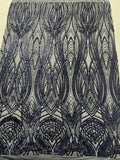 Long Wavy Pattern Sequins - Navy Blue - 4 Way Stretch Sequins Fabric Line Design By Yard