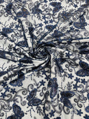 Butterfly Sequins Fabric - Navy Blue - Metallic Floral Butterfly Design on Lace Fabric By Yard