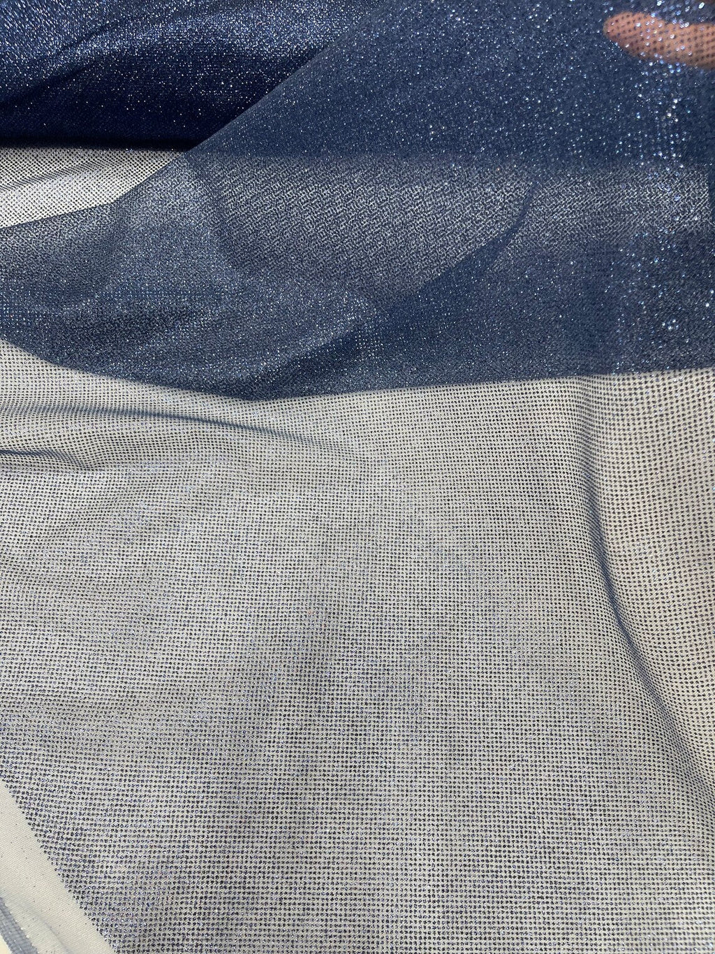 Shimmer Glitter Mesh Fabric - Navy Blue - Shiny Glitter Dots Design on Lace Mesh Sold By Yard