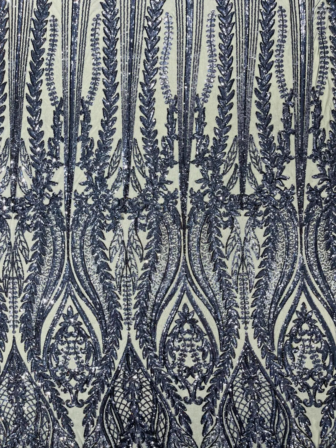 Mermaid Design Sequins Fabric - Navy Blue - Sequins Fabric 4 Way Stretch on Mesh By Yard
