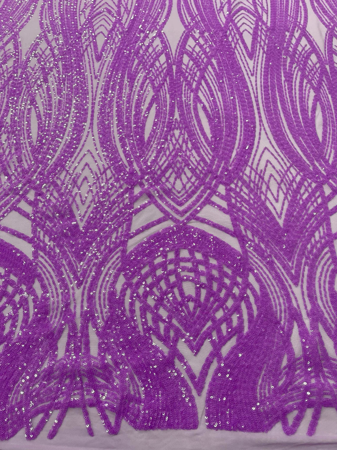 Long Wavy Pattern Sequins - Neon Grape - 4 Way Stretch Sequins Fabric Line Design By Yard