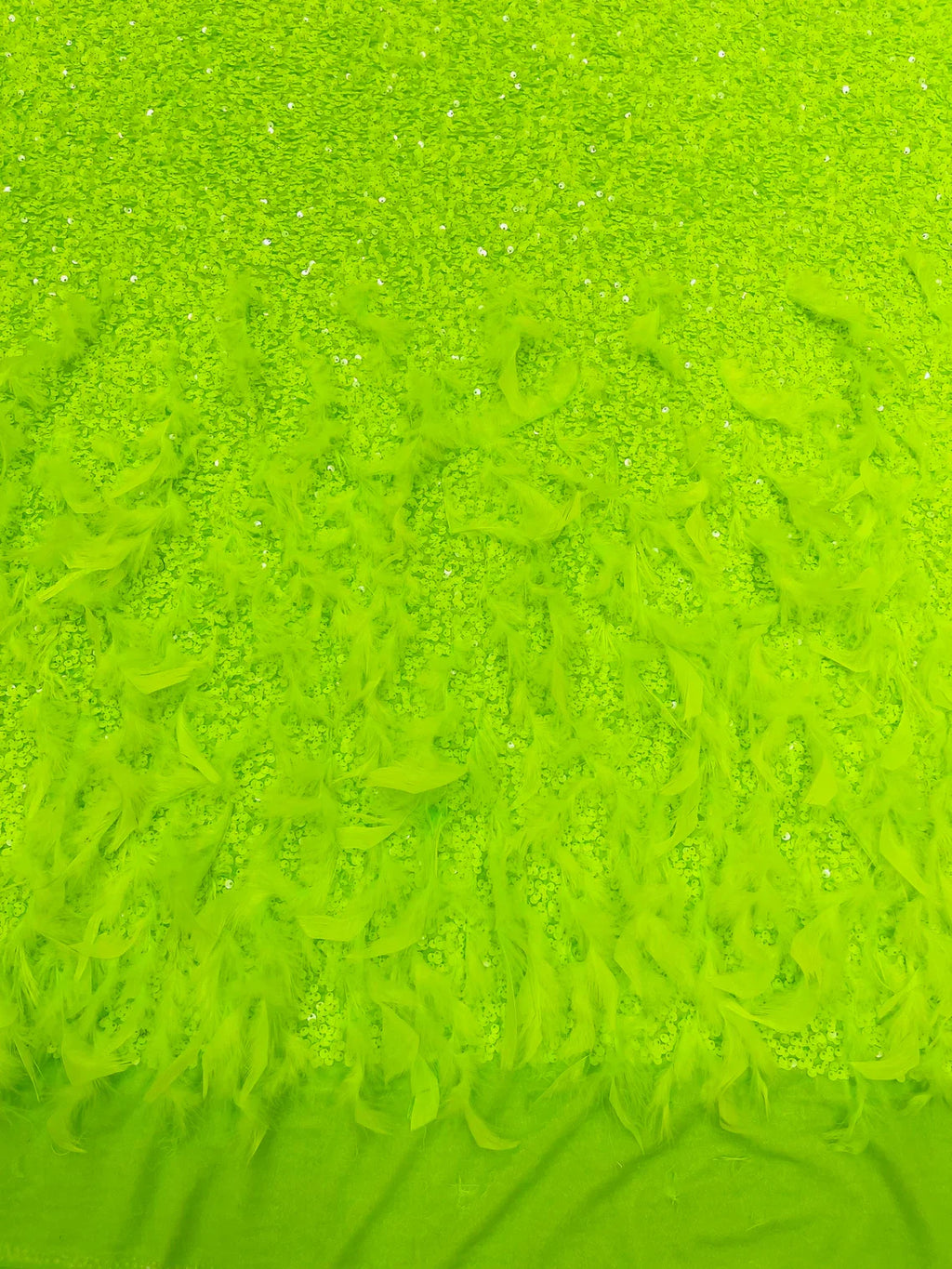 Feather Sequin Velvet Fabric - Neon Green - 5mm Sequins Velvet 2 Way Stretch 58/60" Fabric By Yard