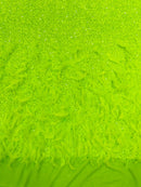 Feather Sequin Velvet Fabric - Neon Green - 5mm Sequins Velvet 2 Way Stretch 58/60" Fabric By Yard