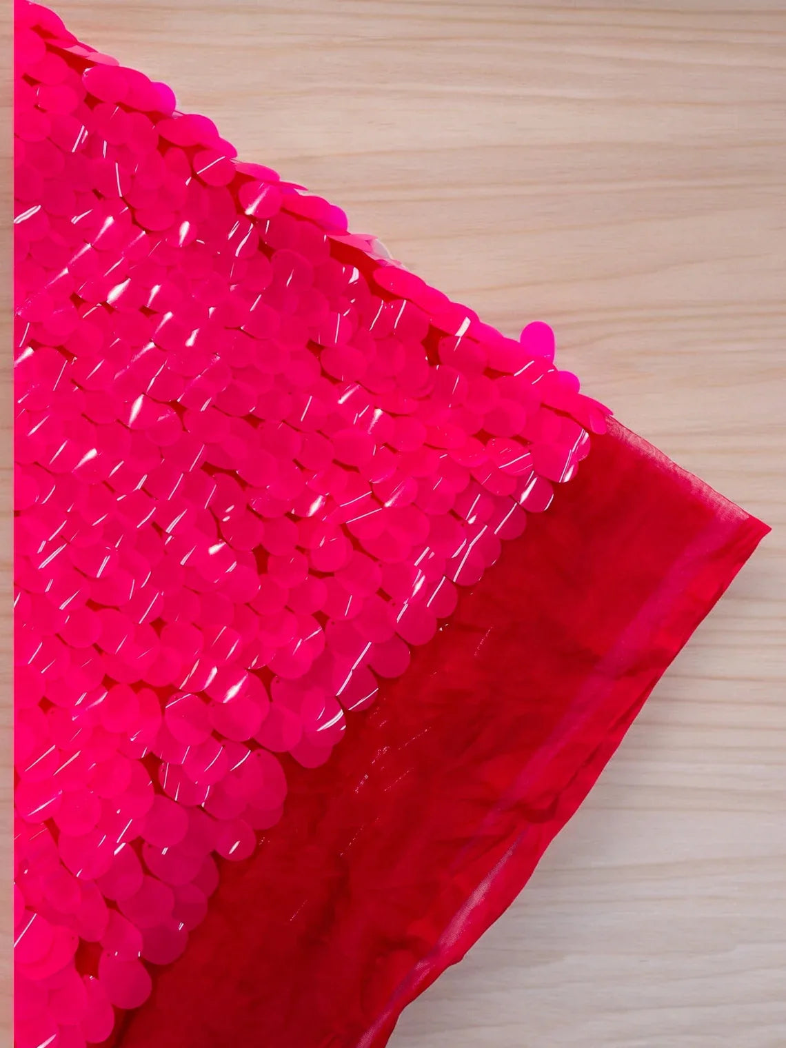 Jumbo Oval Sequins - Neon Hot Pink - Paillette Big Oval Sequins Design Fabric By Yard