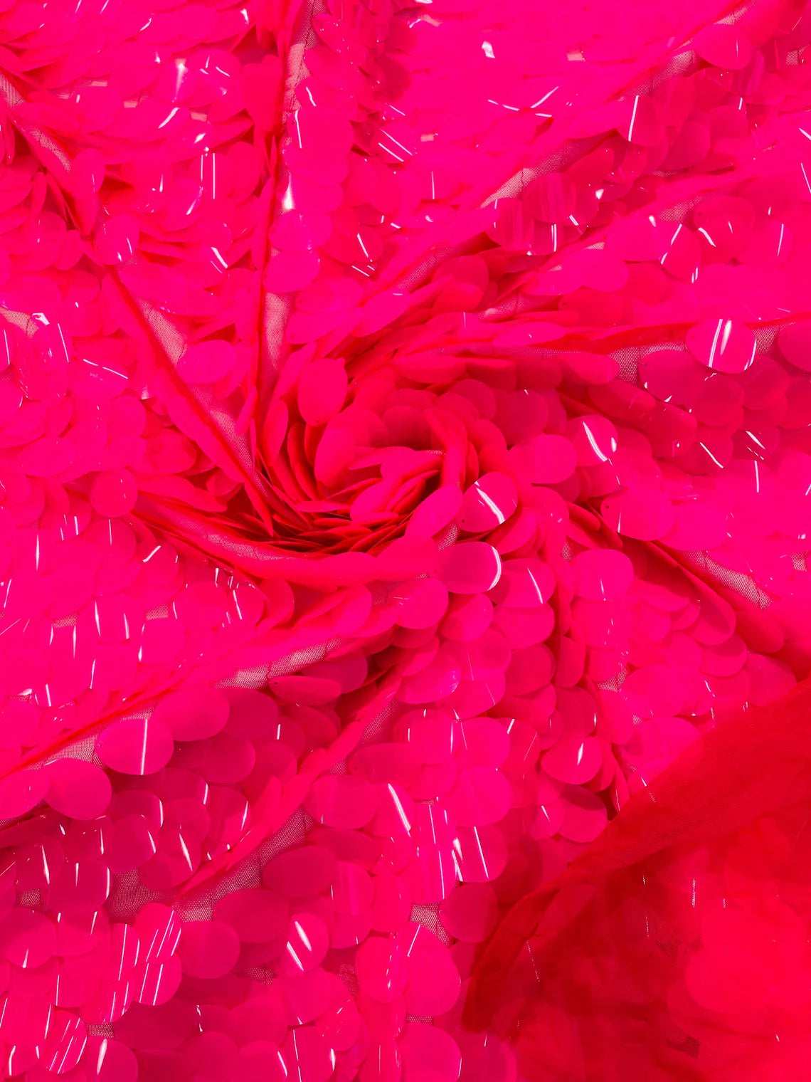 Jumbo Oval Sequins - Neon Hot Pink - Paillette Big Oval Sequins Design Fabric By Yard