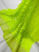 Jumbo Oval Sequins - Neon Lime Green - Paillette Big Oval Sequins Design Fabric By Yard