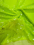 Round Large Sequins - Neon Lime Green - Paillette Large Round Sequins Design Fabric By Yard