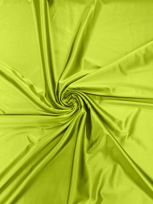 60" Heavy Shiny Satin Fabric - Neon Lime Green - Stretch Shiny Satin Fabric Sold By Yard
